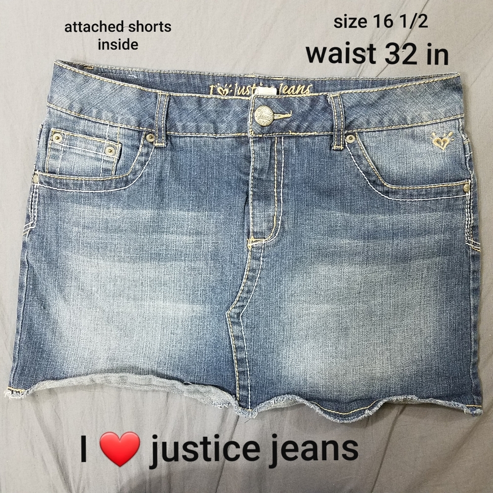 I love justice jeans shorts cutoffs blue denim size 16 1/2 32 waist